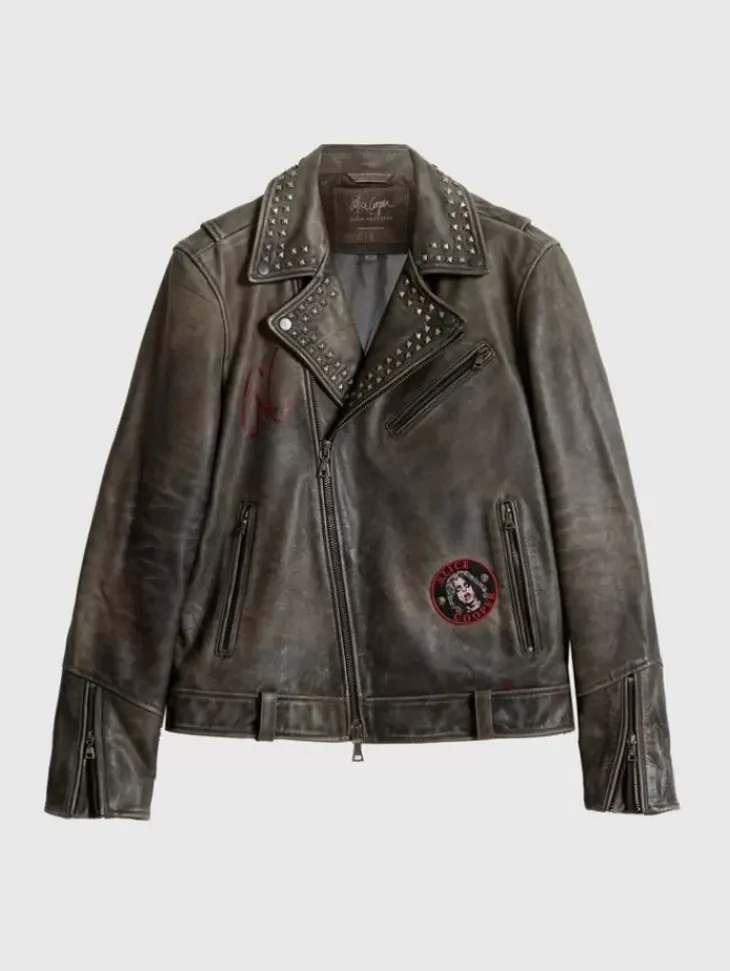 Coats And Jackets|Leather Jackets>John Varvatos ALICE COOPER LEATHER BIKER ASH