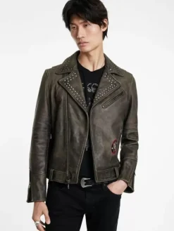 Coats And Jackets|Leather Jackets>John Varvatos ALICE COOPER LEATHER BIKER ASH