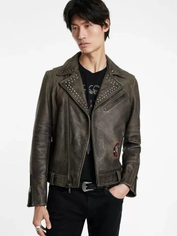 Coats And Jackets|Leather Jackets>John Varvatos ALICE COOPER LEATHER BIKER ASH