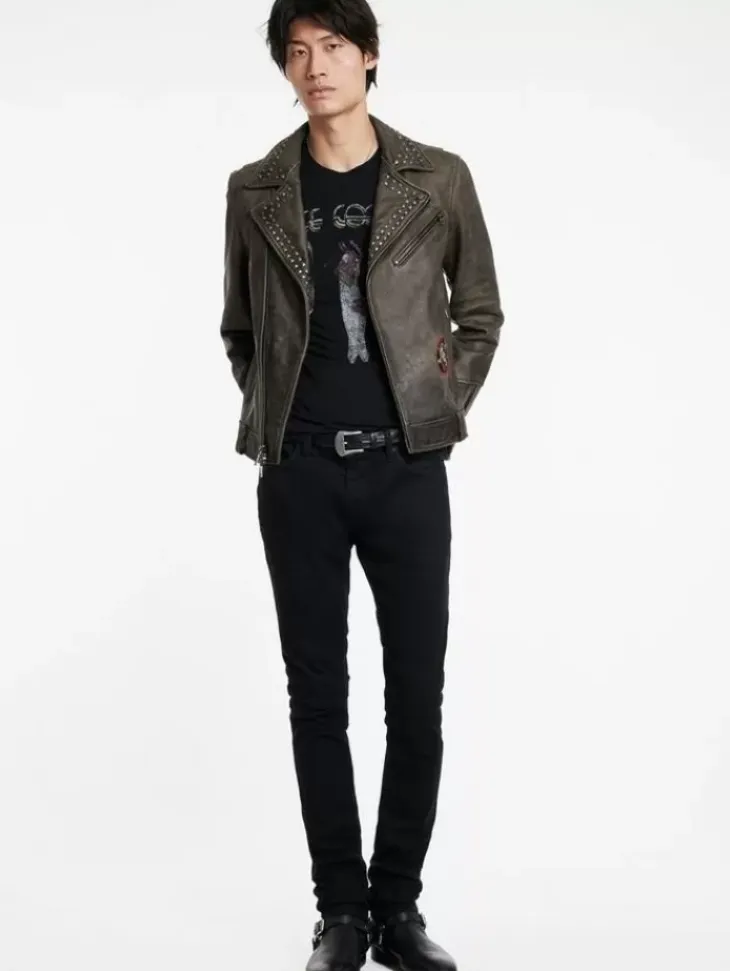 Coats And Jackets|Leather Jackets>John Varvatos ALICE COOPER LEATHER BIKER ASH