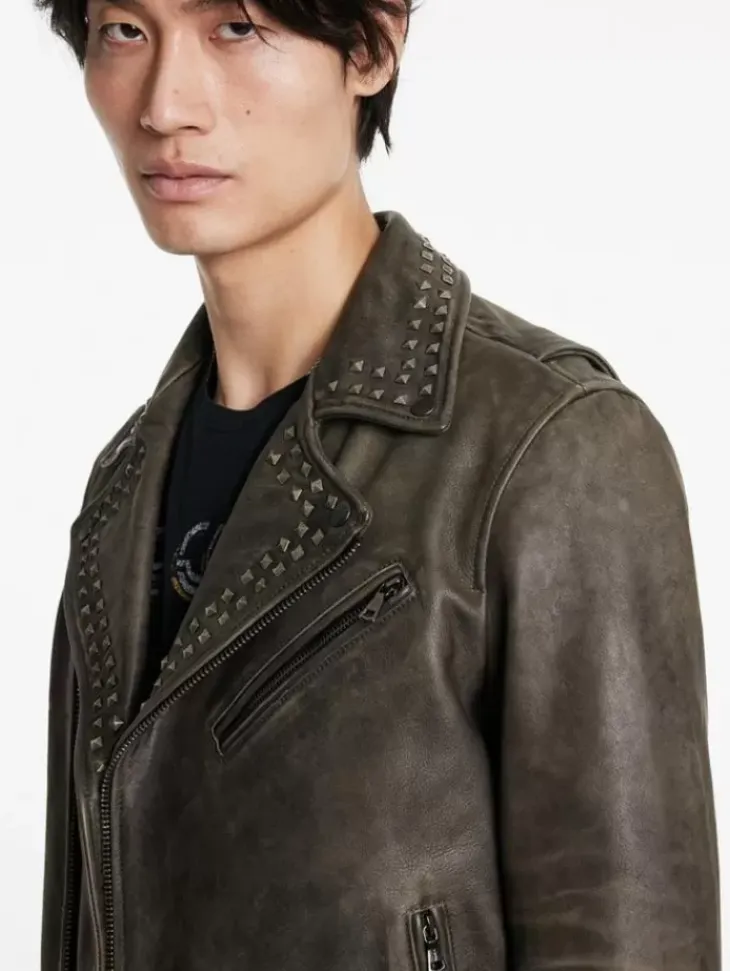 Coats And Jackets|Leather Jackets>John Varvatos ALICE COOPER LEATHER BIKER ASH
