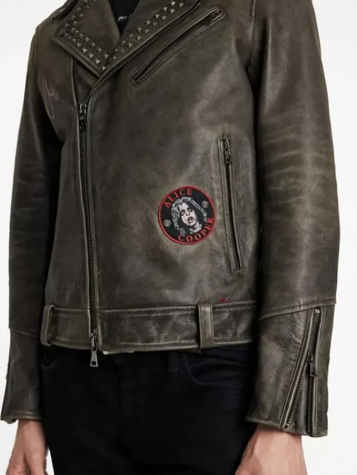 Coats And Jackets|Leather Jackets>John Varvatos ALICE COOPER LEATHER BIKER ASH
