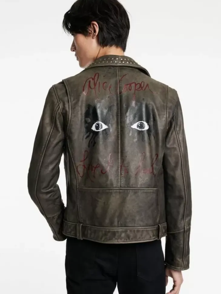 Coats And Jackets|Leather Jackets>John Varvatos ALICE COOPER LEATHER BIKER ASH