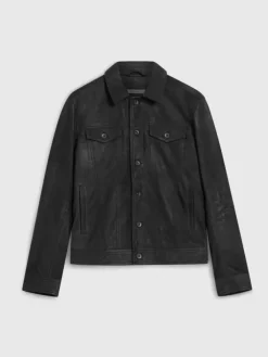 Leather Jackets|Leather Jackets>John Varvatos ANDREW TRUCKER BLACK