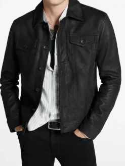 Leather Jackets|Leather Jackets>John Varvatos ANDREW TRUCKER BLACK