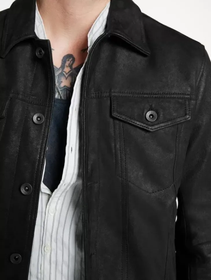 Leather Jackets|Leather Jackets>John Varvatos ANDREW TRUCKER BLACK