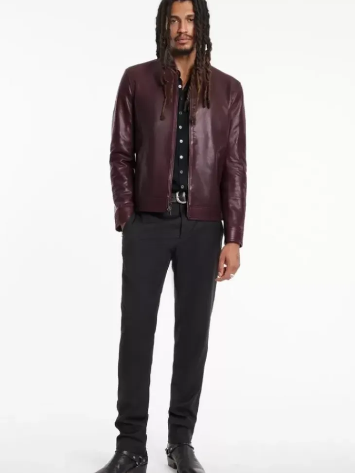 Leather & Outerwear|Tops>John Varvatos BLAKE RACER JACKET Merlot