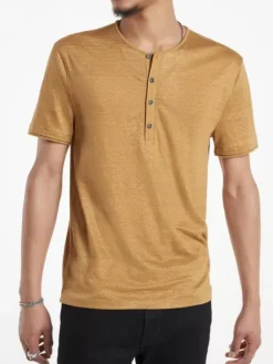 Tops>John Varvatos BLEEKER HENLEY BROWN