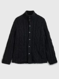 Leather & Outerwear|Tops>John Varvatos BRANDT CABLE SWEATER BLACK