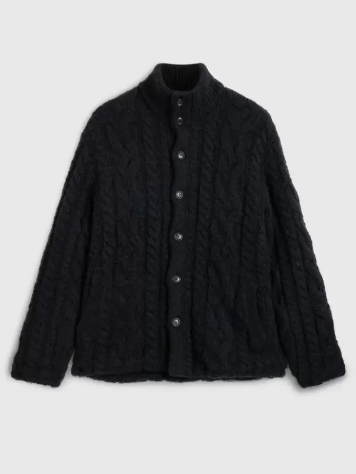 Leather & Outerwear|Tops>John Varvatos BRANDT CABLE SWEATER BLACK