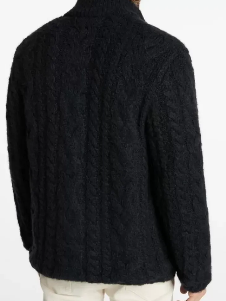 Leather & Outerwear|Tops>John Varvatos BRANDT CABLE SWEATER BLACK