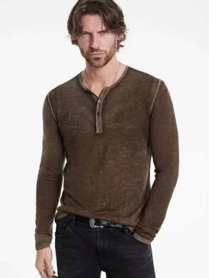 Henleys|Sweaters>John Varvatos CHRISTIE HENLEY CHESTNUT