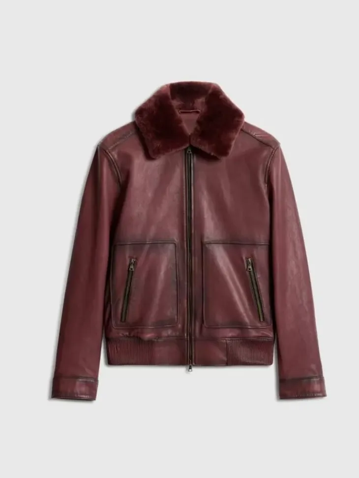 Coats And Jackets|Leather Jackets>John Varvatos CLAREMONT AVIATOR JACKET OXBLOOD
