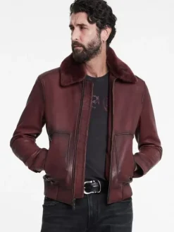 Coats And Jackets|Leather Jackets>John Varvatos CLAREMONT AVIATOR JACKET OXBLOOD