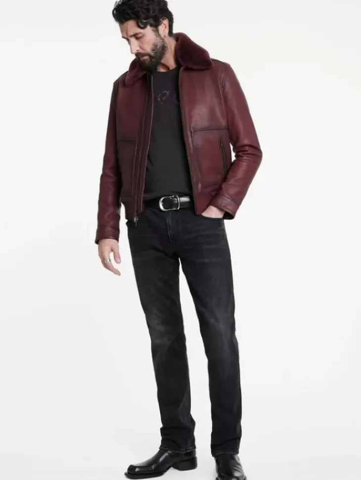 Coats And Jackets|Leather Jackets>John Varvatos CLAREMONT AVIATOR JACKET OXBLOOD