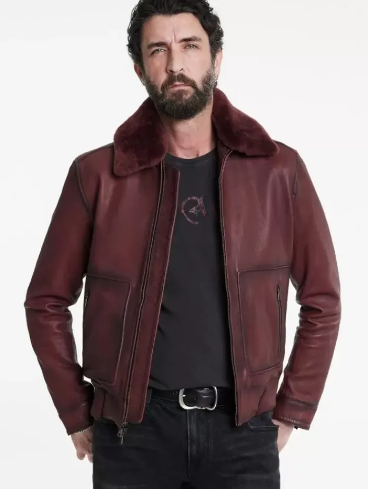 Coats And Jackets|Leather Jackets>John Varvatos CLAREMONT AVIATOR JACKET OXBLOOD