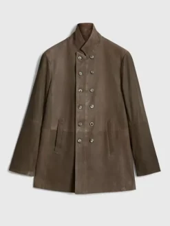 Coats And Jackets|Leather Jackets>John Varvatos CUT-AWAY DOUBLE BREASTED COAT TWINEBROWN