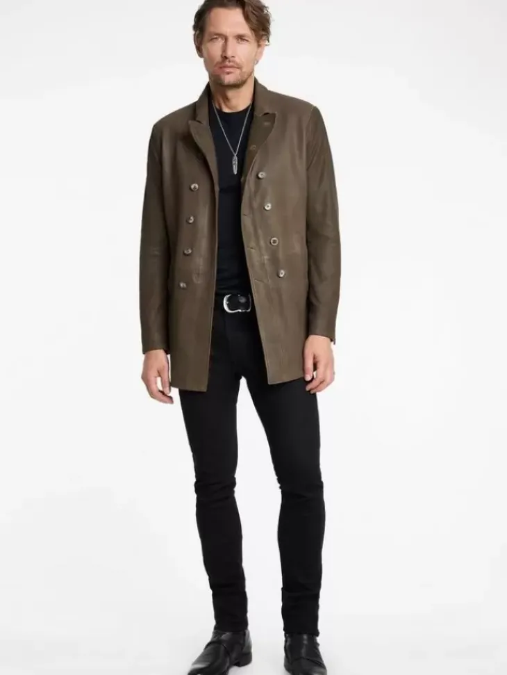 Coats And Jackets|Leather Jackets>John Varvatos CUT-AWAY DOUBLE BREASTED COAT TWINEBROWN