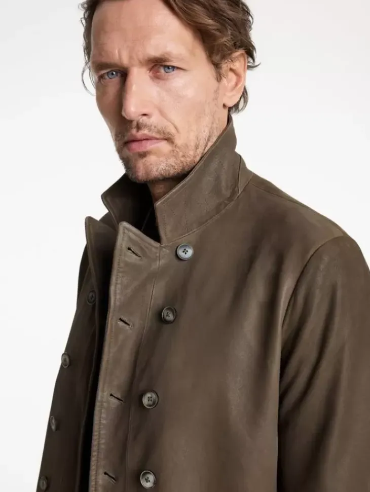 Coats And Jackets|Leather Jackets>John Varvatos CUT-AWAY DOUBLE BREASTED COAT TWINEBROWN