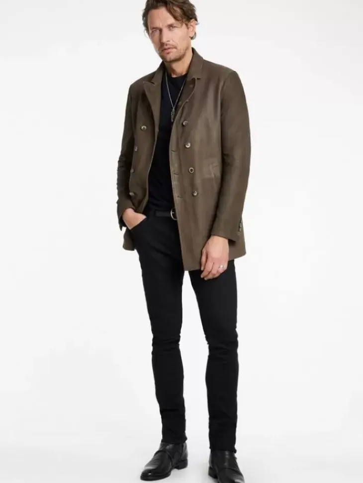 Coats And Jackets|Leather Jackets>John Varvatos CUT-AWAY DOUBLE BREASTED COAT TWINEBROWN