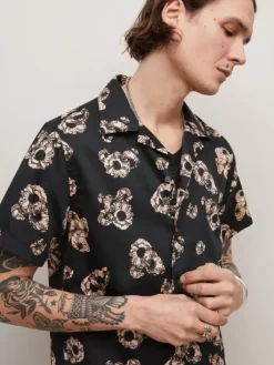 Tops>John Varvatos DANNY CAMP SHIRT BLACK