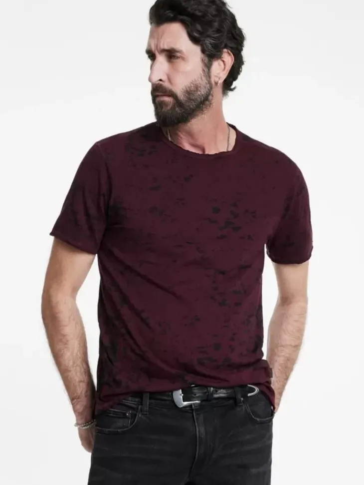 T-Shirts>John Varvatos EDEN BURNOUT CREW DARKPLUM