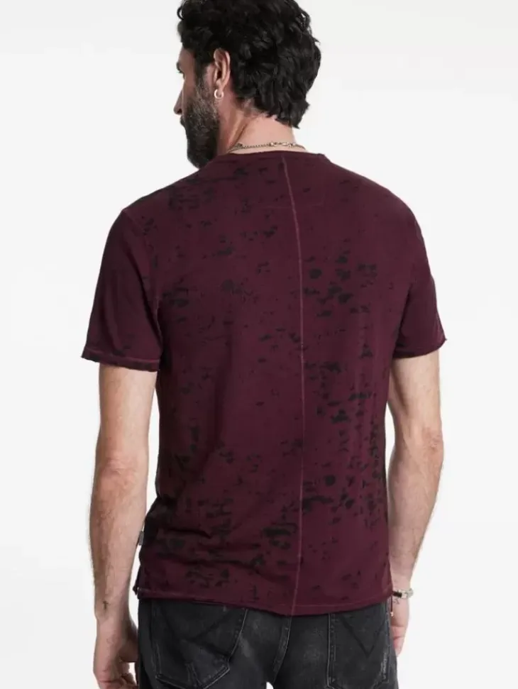 T-Shirts>John Varvatos EDEN BURNOUT CREW DARKPLUM