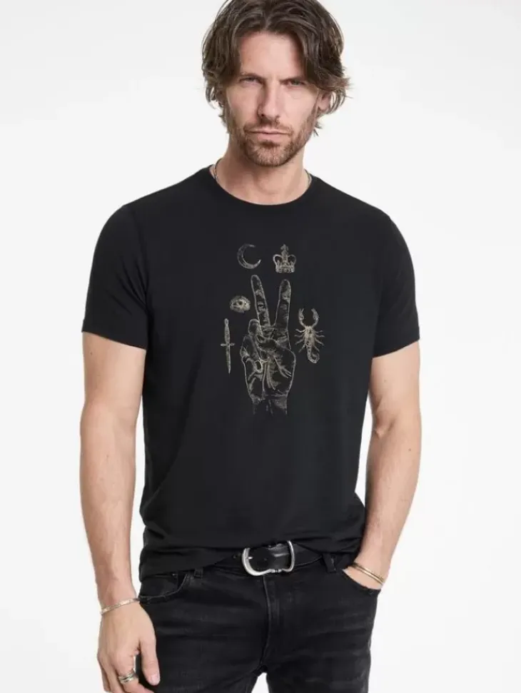 Graphic Tees>John Varvatos ELEMENTS PEACE TEE BLACK