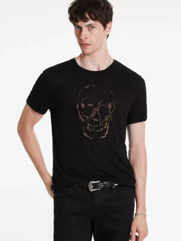 Graphic Tees>John Varvatos EMBELLISHED SKULL TEE BLACK
