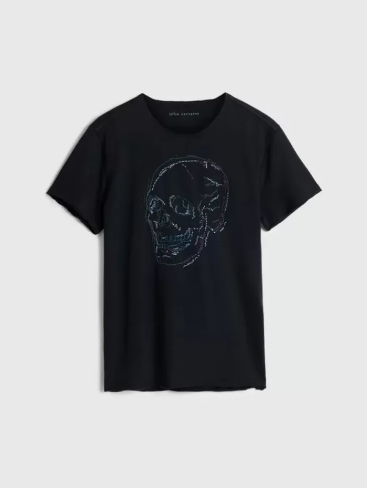 Tops>John Varvatos EMBROIDERED SKULL TEE BLACK