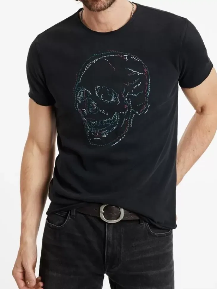 Tops>John Varvatos EMBROIDERED SKULL TEE BLACK