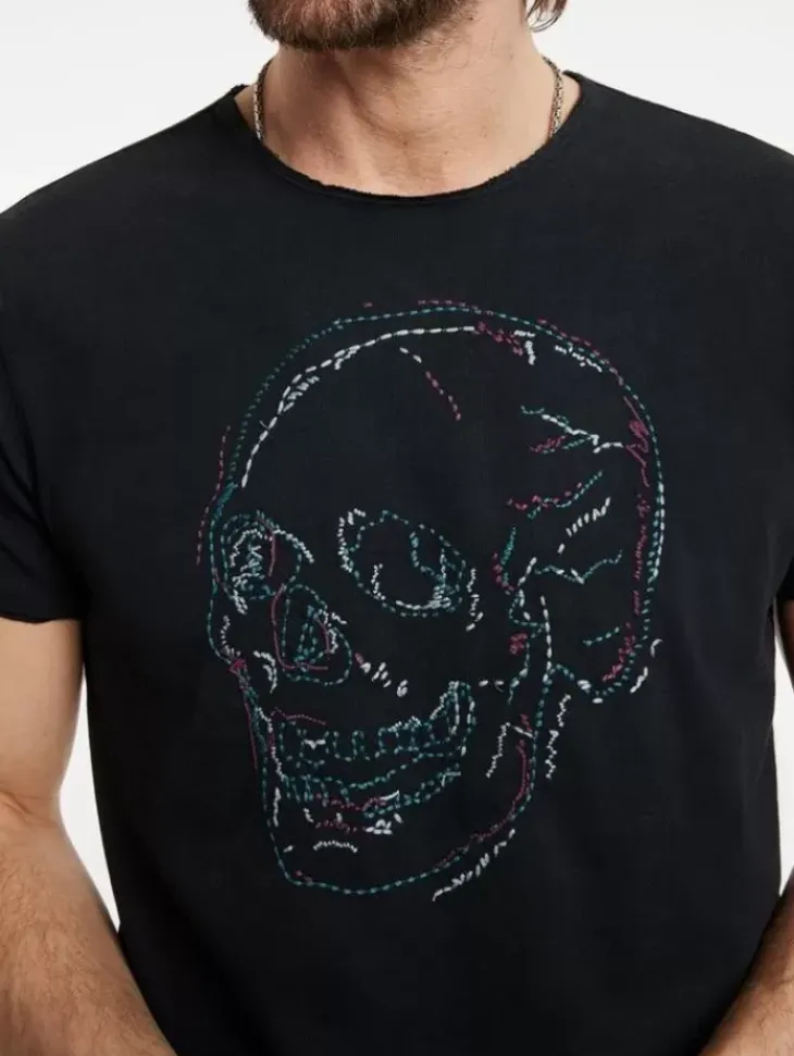 Tops>John Varvatos EMBROIDERED SKULL TEE BLACK