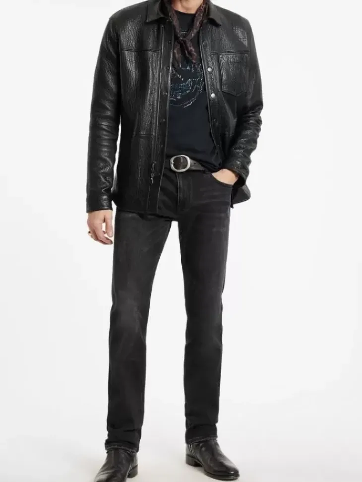 Tops>John Varvatos EMBROIDERED SKULL TEE BLACK
