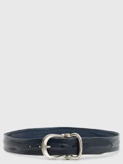 Belts|Leather Belts>John Varvatos FIBEL ANTIQUE NICKLE FINISH BELT INDIGO