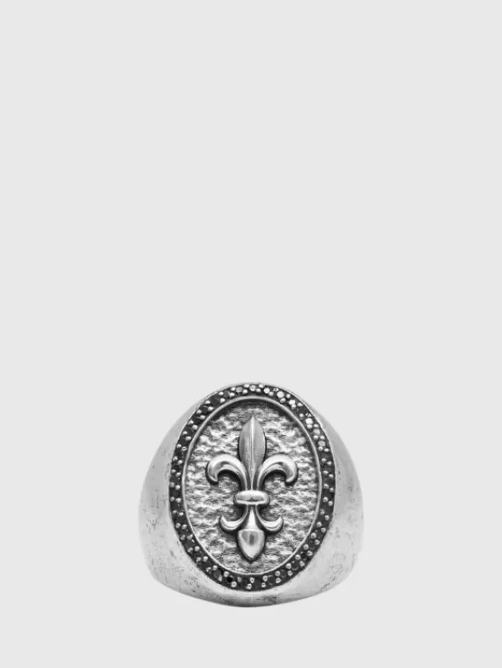Jewelry>John Varvatos FLEUR DE LIS FEATURE RING WITH BLACK DIAMONDS NOCOLOR