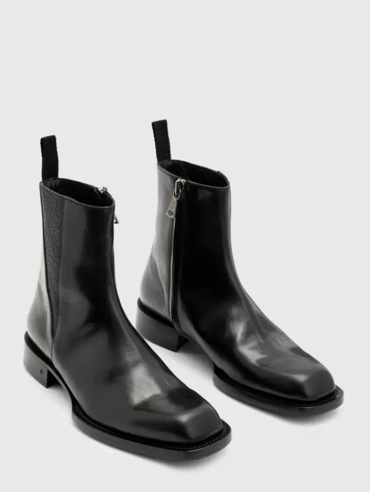 Boots|Leather Boots>John Varvatos GEO ZIP BOOT BLACK