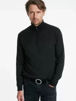 Sweaters>John Varvatos GRAND BIRDEYE HALF ZIP BLACK