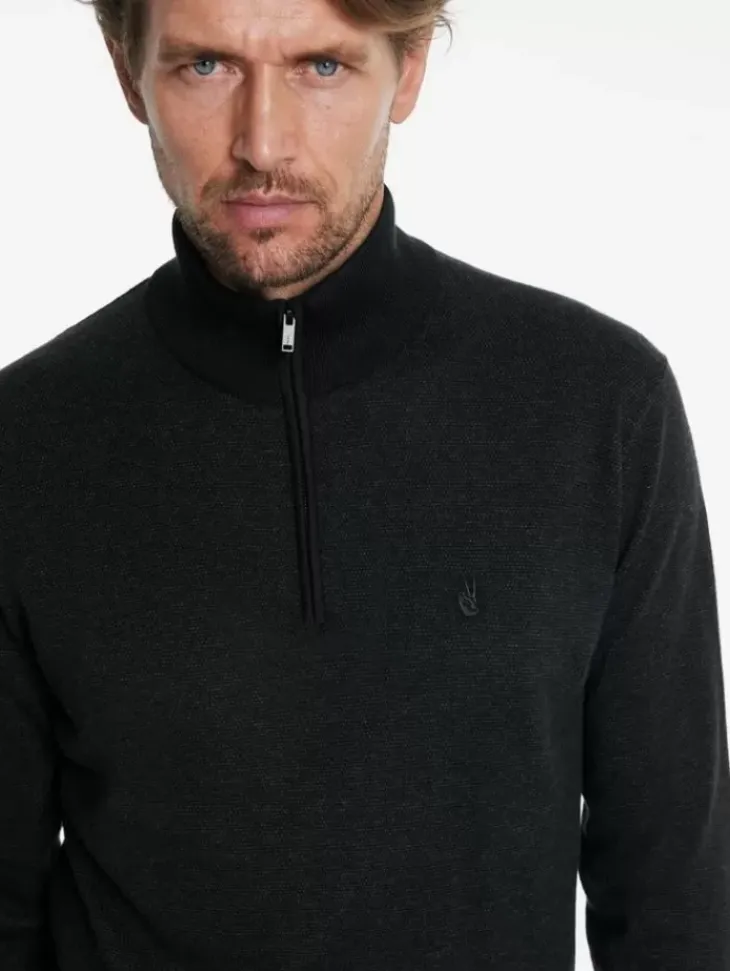 Sweaters>John Varvatos GRAND BIRDEYE HALF ZIP BLACK