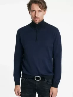 Sweaters>John Varvatos GRAND BIRDEYE HALF ZIP NAVY