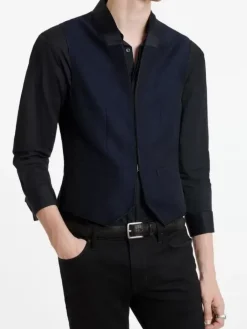 Leather & Outerwear|Tops>John Varvatos HONE VEST BLUEBLACK