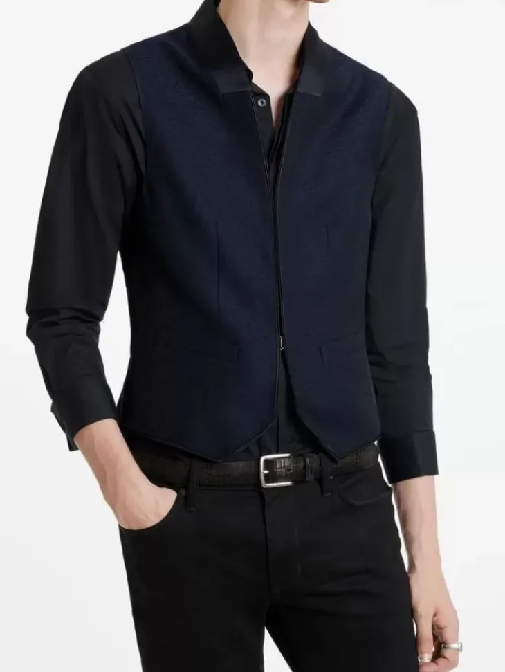 Leather & Outerwear|Tops>John Varvatos HONE VEST BLUEBLACK
