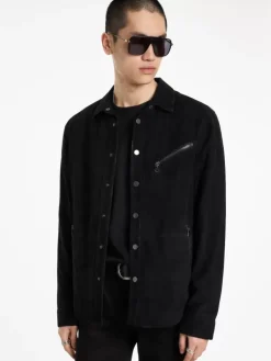 Leather Jackets|Leather Jackets>John Varvatos KADD SHIRT JACKET BLACK