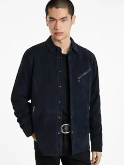 Leather Jackets|Leather Jackets>John Varvatos KADD SHIRT JACKET MIDNIGHT