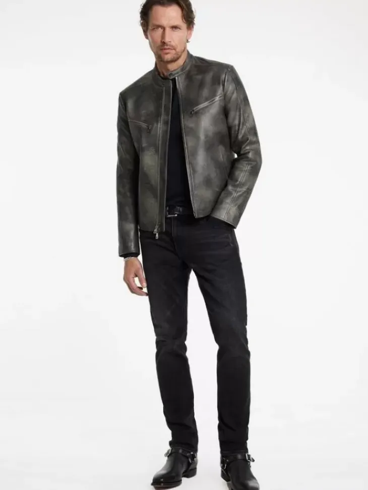 Coats And Jackets|Leather Jackets>John Varvatos KEELER RACER JACKET CARBON