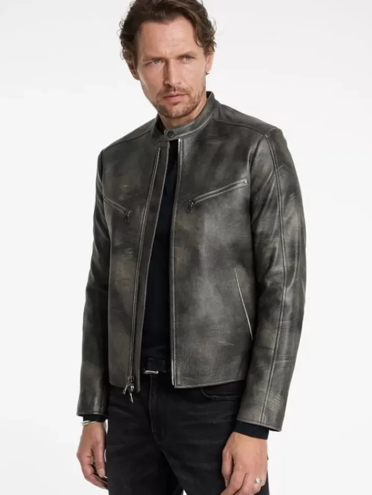 Coats And Jackets|Leather Jackets>John Varvatos KEELER RACER JACKET CARBON