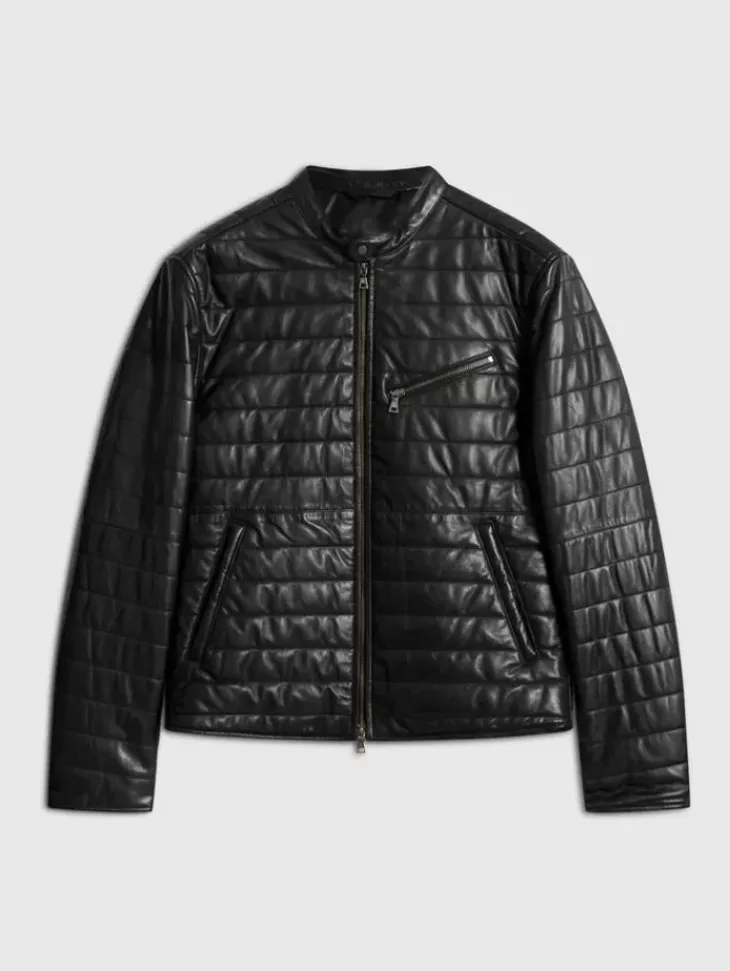 Coats And Jackets|Leather Jackets>John Varvatos KITT QUILTED RACER JACKET BLACK