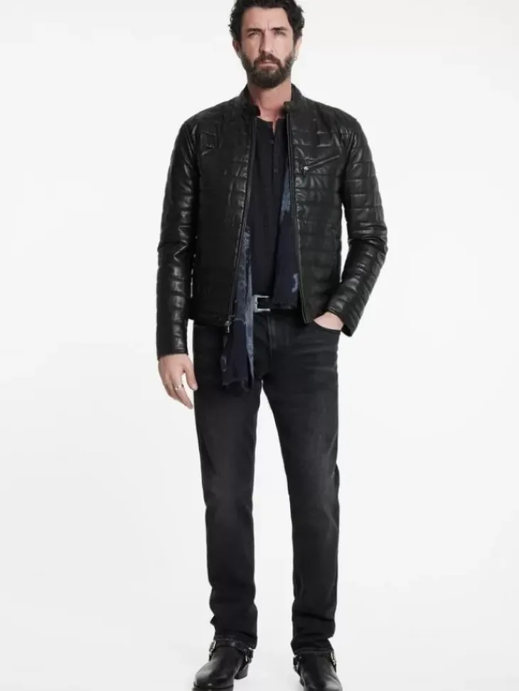 Coats And Jackets|Leather Jackets>John Varvatos KITT QUILTED RACER JACKET BLACK