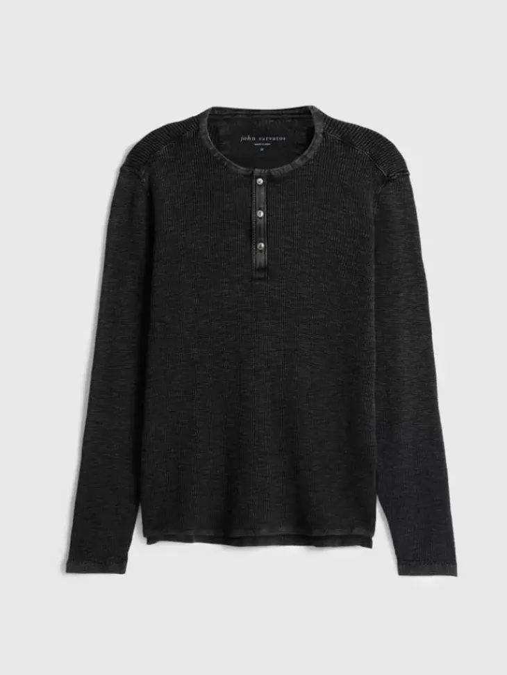 Henleys>John Varvatos MEMPHIS WAFFLE HENLEY BLACK