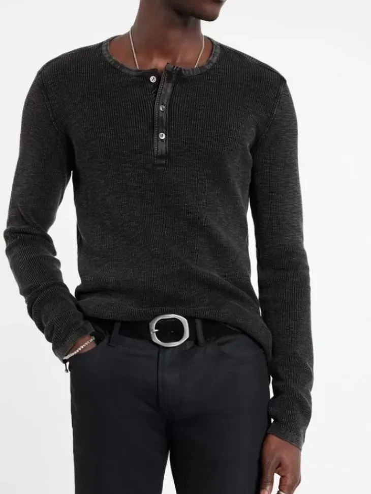 Henleys>John Varvatos MEMPHIS WAFFLE HENLEY BLACK