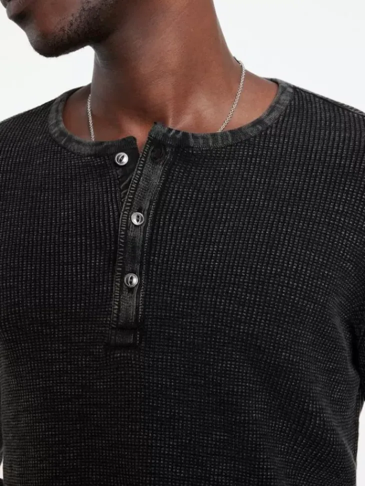 Henleys>John Varvatos MEMPHIS WAFFLE HENLEY BLACK